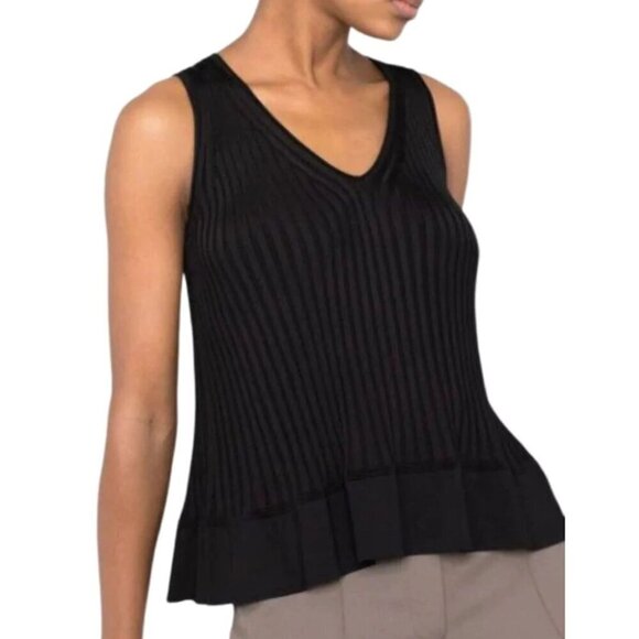Theory Black V-Neck Rib Knit Tank Top Large - Picture 1 of 8
